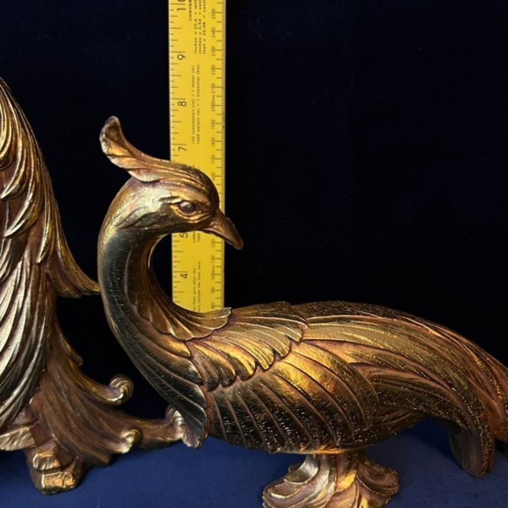 Mid-Century Modern Syroco Molded Gold Peacock Pair Sculptures - Picture 2 of 4